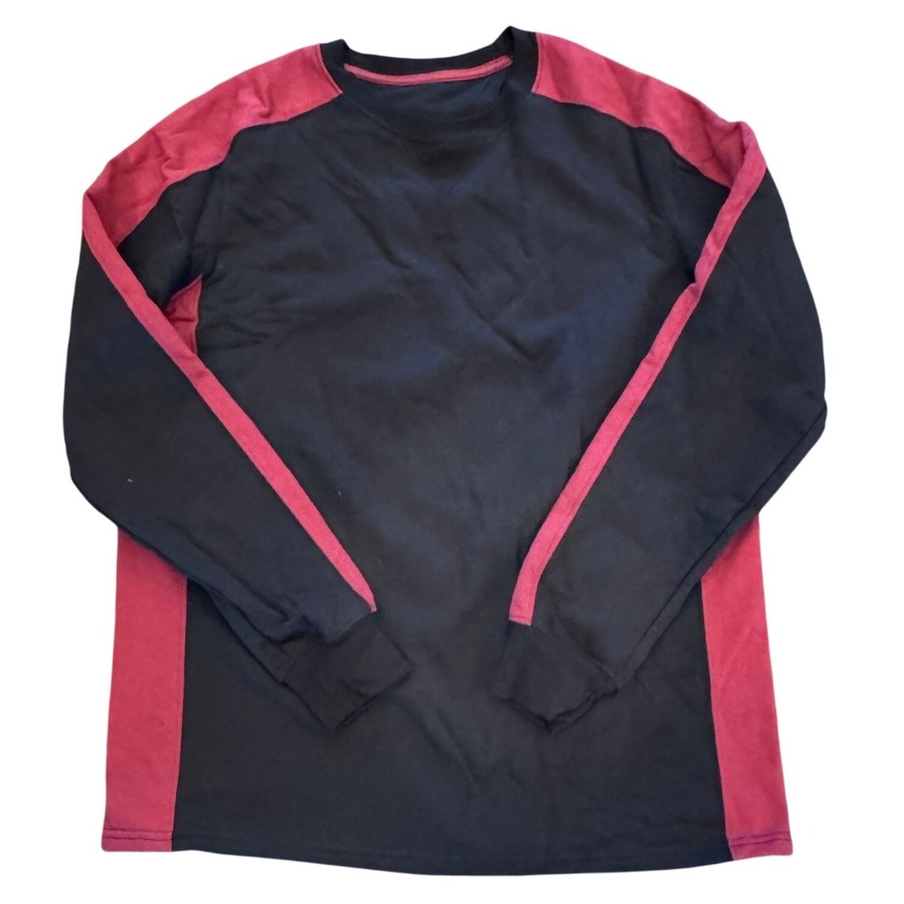 Mens Long Sleeve Athletic Performance Shirt Black Red Colorblock Crew Neck XL
